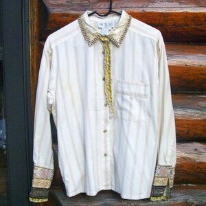 EUC Vintage Together One of a Kind Boho Beaded Embroidered Blouse SZ M